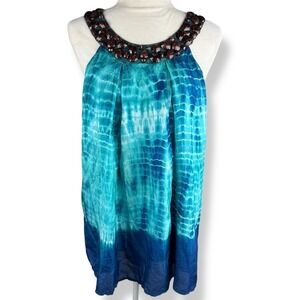 Velvet Brand 100% Silk Tunic Top Womens Size Large Mermaid Boho Coastal Tie Dye